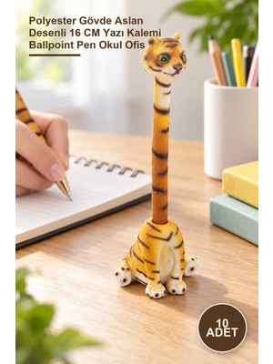 Yenilig 10 Adet Tükenmez Kalem – Polyester Gövde Aslan Desenli 16 cm Yazı Kalemi Ballpoint Pen Okul Ofis