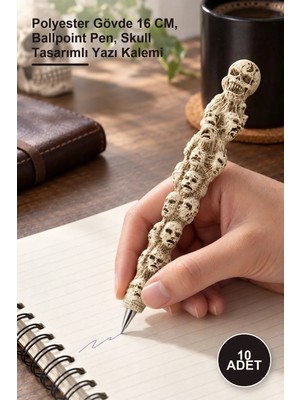 Yenilig 10 Adet Kurukafa Tükenmez Kalem – Polyester Gövde 16 Cm, Ballpoint Pen, Skull Tasarımlı Yazı Kalemi