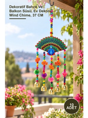 Yenilig 10 Adet Tavuskuşu Rüzgar Çanı – Dekoratif Bahçe ve Balkon Süsü, Ev Dekoru, Wind Chime, 37 cm