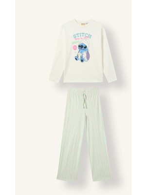 DeFacto %100 Pamuk Disney Lilo & Stitch Baskılı Çizgili 2'li Pijama Takımı Kız Çocuk I6047A826WN