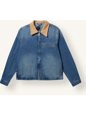 DeFacto Regular Fit Kontrast Yakalı Fermuarlı Pamuklu Jean Ceket I6030AX26AU