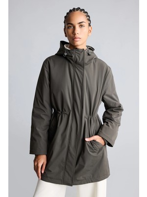 DeFacto Beli Büzgülü Regular Fit Kapüşonlu Parka H6148AX26AU