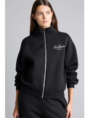 DeFacto Regular Fit Yarım Balıkçı Yaka Fermuarlı Baskılı Kalın Sweatshirt Hırka I3313AX26WN
