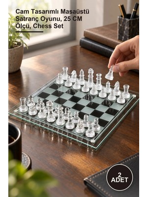 Yenilig 2 Adet Cam Satranç Seti – Cam Tasarımlı Masaüstü Satranç Oyunu, 25 cm Ölçü, Chess Set