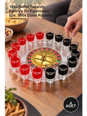 Yenilig 4 Adet Shot Bardaklı Rulet Oyunu – 16'lı Şeffaf Tasarım, Parti ve Ev Eğlenceleri Için, Shot Glass Roulette