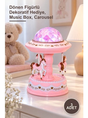 Yenilig 3 Adet Atlı Karıncalı Müzik Kutusu – Dönen Figürlü Dekoratif Hediye, Music Box, Carousel