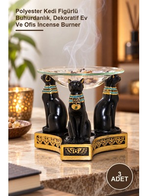 Yenilig 3 Adet Mısır Kedisi Buhurdanlık – Polyester Kedi Figürlü Buhurdanlık, Dekoratif Ev ve Ofis Incense Burner