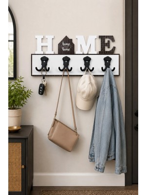 Kitchen Line Home Dekoratif Duvar Askılığı 4’lü 8 Asma Uçlu Mont Çanta Anahtar Askısı 45X20 cm