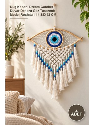 Yenilig 4 Adet Rüya Kapanı – Düş Kapanı Dream Catcher Duvar Dekoru Göz Tasarımlı Model ROSHITA-114 38X42 cm