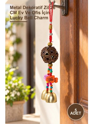 Yenilig 5 Adet Metal Şans ve Bereket Çanı – Metal Dekoratif Zil 26 cm Ev ve Ofis Için Lucky Bell Charm