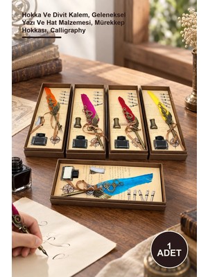 Yenilig 1 Adet Divit Hokka Seti – Hokka ve Divit Kalem, Geleneksel Yazı ve Hat Malzemesi, Mürekkep Hokkası, Calligraphy