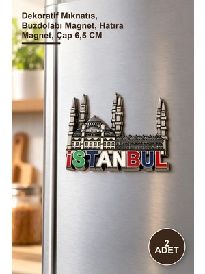 Yenilig 2 Adet Istanbul Temalı Metal Magnet – Dekoratif Mıknatıs, Buzdolabı Magnet, Hatıra Magnet, Çap 6,5 cm