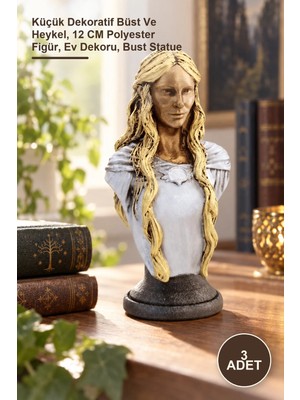 Yenilig 3 Adet Polyester Galadriel Büst – Küçük Dekoratif Büst ve Heykel, 12 cm Polyester Figür, Ev Dekoru, Bust Statue