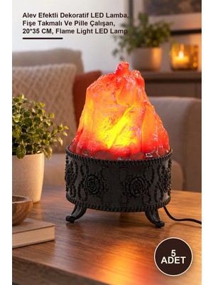 Yenilig 5 Adet Alevli LED Lamba – Alev Efektli Dekoratif LED Lamba, Fişe Takmalı ve Pille Çalışan, 20*35 Cm, Flame Light LED Lamp