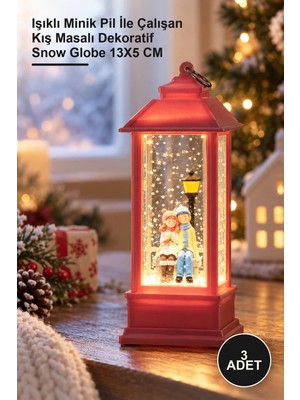 Yenilig 3 Adet Kar Küresi – Işıklı Minik Pil Ile Çalışan Kış Masalı Dekoratif Snow Globe 13X5 cm