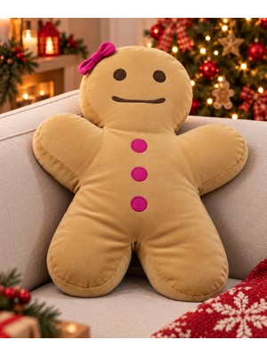 Toha 40 cm Kurabiye Adam Peluş Yastık Gingerbread Man Yılbaşı Dekoratif Oyuncak