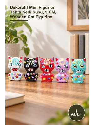 Yenilig 1 Adet Ahşap Kedi Figür Seti – Dekoratif Mini Figürler, Tahta Kedi Süsü, 9 Cm, Wooden Cat Figurine