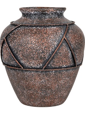 Herdekora Dekoratif Eskitme Antik Görünümlü Vazo Bronz-Kahverengi 23X25 Cm.
