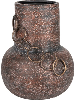 Herdekora Dekoratif Eskitme Vazo Zincir Detaylı Bronz-Kahverengi 21X27 Cm.
