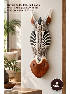 Yenilig 5 Adet Ahşap Duvar Maskesi – Duvara Asılan Dekoratif Maske, Wall Hanging Mask, Wooden Wall Art Galileo-2 50 cm