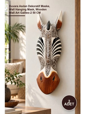 Yenilig 2 Adet Ahşap Duvar Maskesi – Duvara Asılan Dekoratif Maske, Wall Hanging Mask, Wooden Wall Art Galileo-2 50 cm