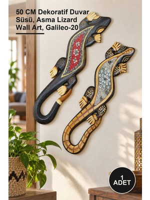 Yenilig 1 Adet Ahşap Duvara Asmalı Kertenkele Figürü – 50 cm Dekoratif Duvar Süsü, Asma Lizard Wall Art, Galileo-20