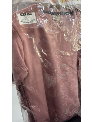 Cansın Mini Somon Kız Çocuk Kalp Desenli Bisiklet Yaka Geniş Paça Eşofman Takımı 24820