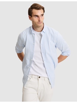 Pierre Cardin Mavi Regular Fit Çizgili Uzun Kollu Gömlek 50331443 VR036