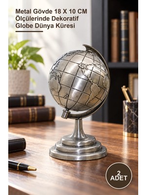 Yenilig 2 Adet Metal Dünya Küre – Metal Gövde 18 x 10 cm Ölçülerinde Dekoratif Globe Dünya Küresi