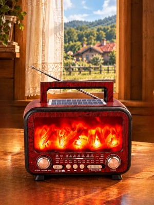 Mert Teknik FP-2393-S Şömineli Güneş Panelli Bluetooth USB Nostaljik Radyo