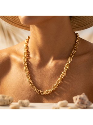 Mith Sb Takı Iç Içe Geçmeli Zincir Kolye | 14K Altın Kaplama 60 cm