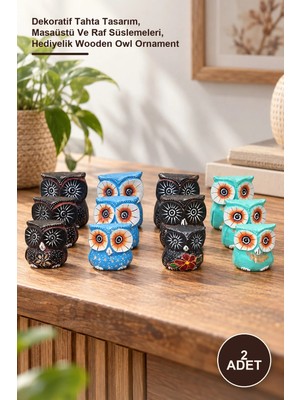 Yenilig 2 Adet Ahşap Baykuş Figür Seti – Dekoratif Tahta Tasarım, Masaüstü ve Raf Süslemeleri, Hediyelik Wooden Owl Ornament