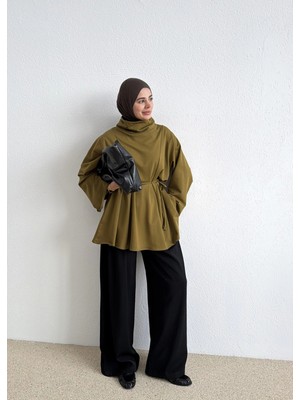 Moda Aksa 3540 Yüksek Yaka 2 Iplik Bluz Yeşil