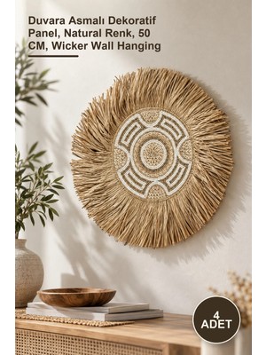 Yenilig 4 Adet Hasır Pano – Duvara Asmalı Dekoratif Panel, Natural Renk, 50 Cm, Wicker Wall Hanging