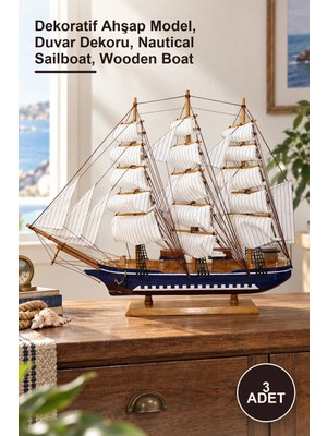 Yenilig 3 Adet Ahşap Yelkenli Gemi – Dekoratif Ahşap Model, Duvar Dekoru, Nautical Sailboat, Wooden Boat