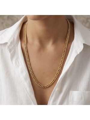 Mith Sb Takı Kalın Gurmet Zincir Kolye | 14K Altın Kaplama 60 cm