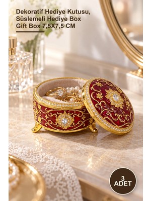Yenilig 3 Adet Taşlı Kutu – Dekoratif Hediye Kutusu, Süslemeli Hediye Box Gift Box 7,5x7,5 cm