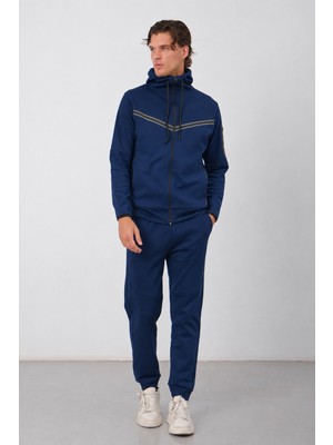 Dechers Erkek Siyah Tech Fleece Double Face Kapüşonlu Fermuarlı Eşofman Takımı - E228
