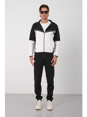 Dechers Erkek Siyah Tech Fleece Double Face Kapüşonlu Fermuarlı Eşofman Takımı - E228