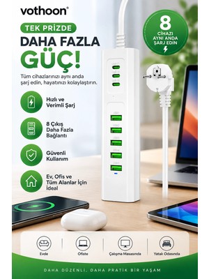 Eseno Select 8 Portlu Çoklu USB Şarj Istasyonu 5 USB + 3 Type-C Masaüstü Çoklu Şarj Cihazı