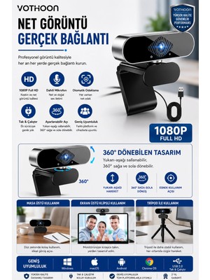 Eseno Select Webcam Orjınal 1080P Hd Konferans Kamera Dahili Mikrofon Görüntülü Sohbet Yayın Kamerası Hd V