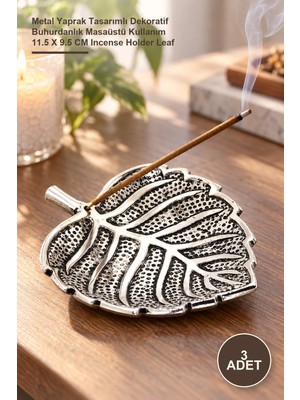 Yenilig 3 Adet Tütsülük – Metal Yaprak Tasarımlı Dekoratif Buhurdanlık Masaüstü Kullanım 11.5 x 9.5 cm Incense Holder Leaf