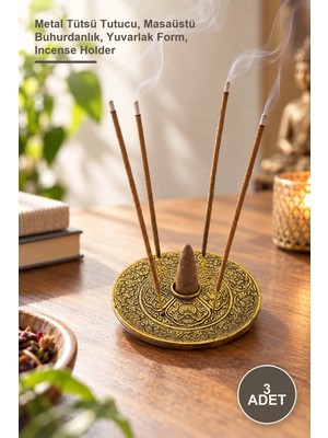 Yenilig 3 Adet Metal Yuvarlak Tütsülük – Metal Tütsü Tutucu, Masaüstü Buhurdanlık, Yuvarlak Form, Incense Holder