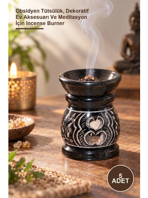 Yenilig 5 Adet Obsidian Taşı Buhurdanlık – Obsidyen Tütsülük, Dekoratif Ev Aksesuarı ve Meditasyon Için Incense Burner