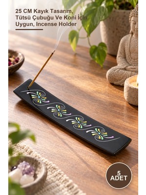Yenilig 5 Adet Obsidian Taşı Kayık Tütsülük – 25 cm Kayık Tasarım, Tütsü Çubuğu ve Koni Için Uygun, Incense Holder