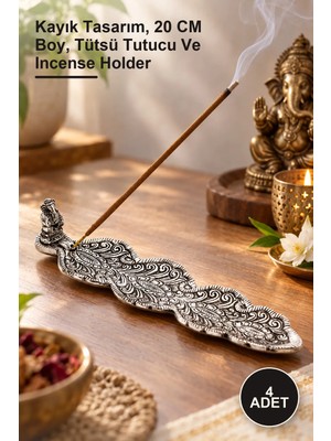 Yenilig 4 Adet Metal Kayık Ganeşa Tütsülük – Kayık Tasarım, 20 cm Boy, Tütsü Tutucu ve Incense Holder