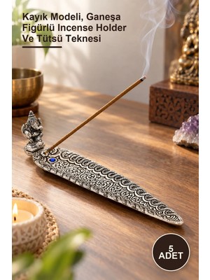 Yenilig 5 Adet Metal Kayık Ganeşa Tütsülük – Kayık Modeli, Ganeşa Figürlü Incense Holder ve Tütsü Teknesi