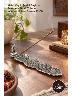 Yenilig 5 Adet Tütsülük – Metal Kayık Şekilli Baykuş Tasarımlı Tütsü Tutucu Incense Holder Burner 22 cm