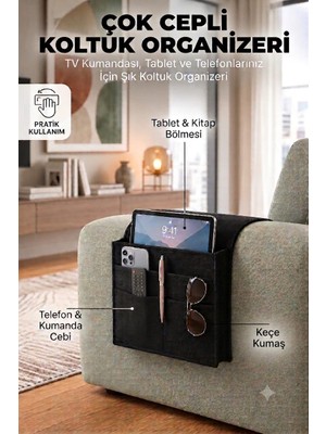 MYS Flex Kumandalık Koltuk Kenarı Organizer Yan Sehpa Koltuk Kenarı Keçe Düzenleyici Tablet Telefon Kitap Dergi Düzenleyici Kanepe Yanı Organizer
