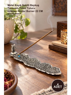 Yenilig 4 Adet Tütsülük – Metal Kayık Şekilli Baykuş Tasarımlı Tütsü Tutucu Incense Holder Burner 22 cm